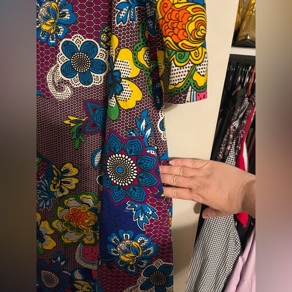 The Oula Company Split Neck Caftan Midi Dress Floral Honeycomb Bloom sz L Large - Picture 6 of 9